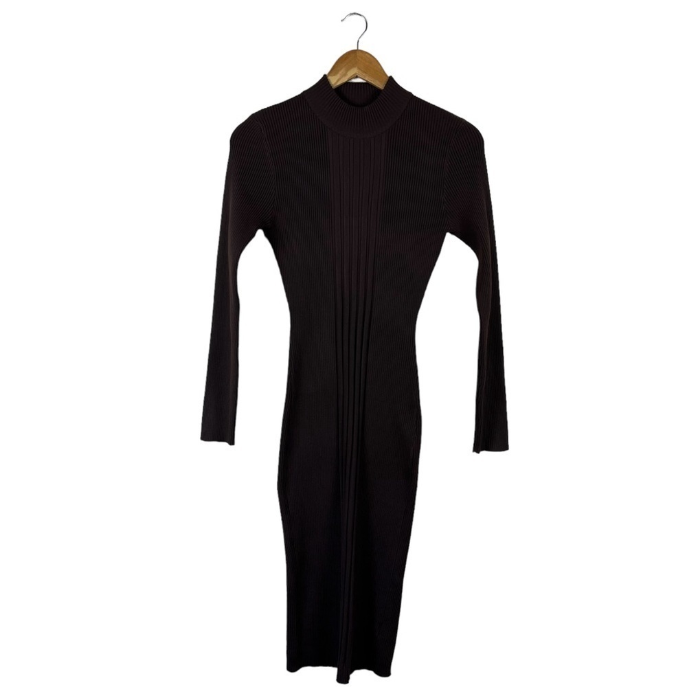 Venus Ribbed Bodycon Midi Sweater Dress Brown Size Small